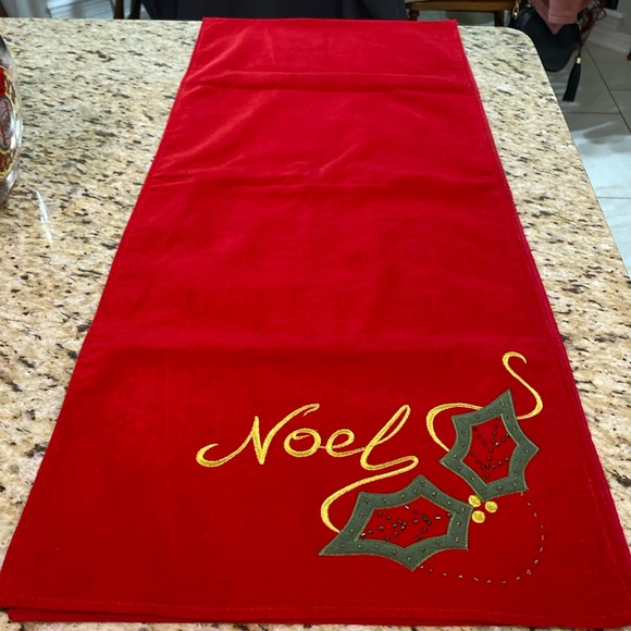 Classic Red Velvet Christmas Noel Embroidered & Beaded Table Runner - Picture 1 of 5